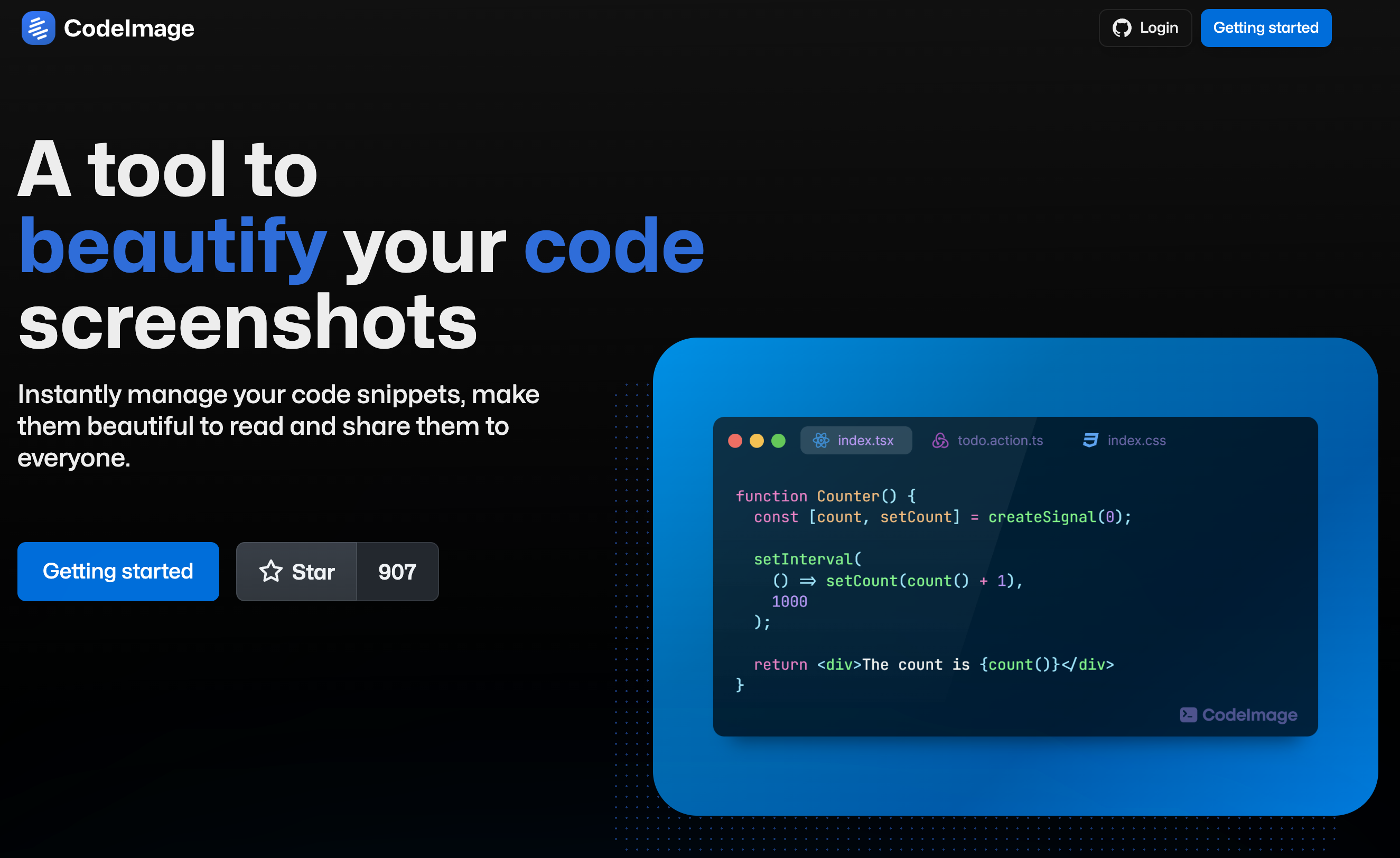 Screenshot of Code image homepage